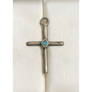 Vintage Sterling Silver Native American Turquoise Cross Pendant